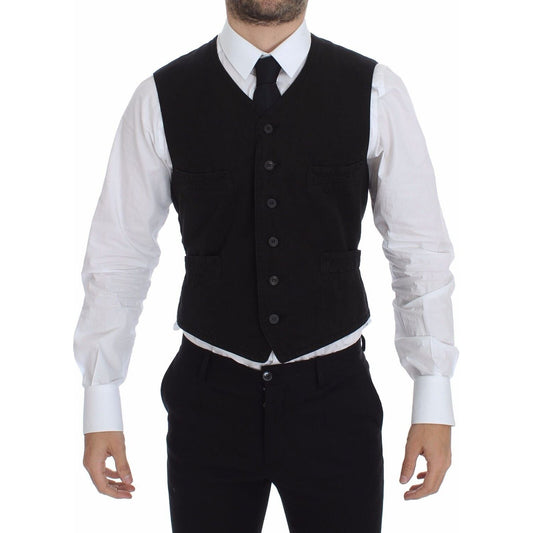 Dolce & Gabbana Black Flax Cotton Dress Vest Blazer