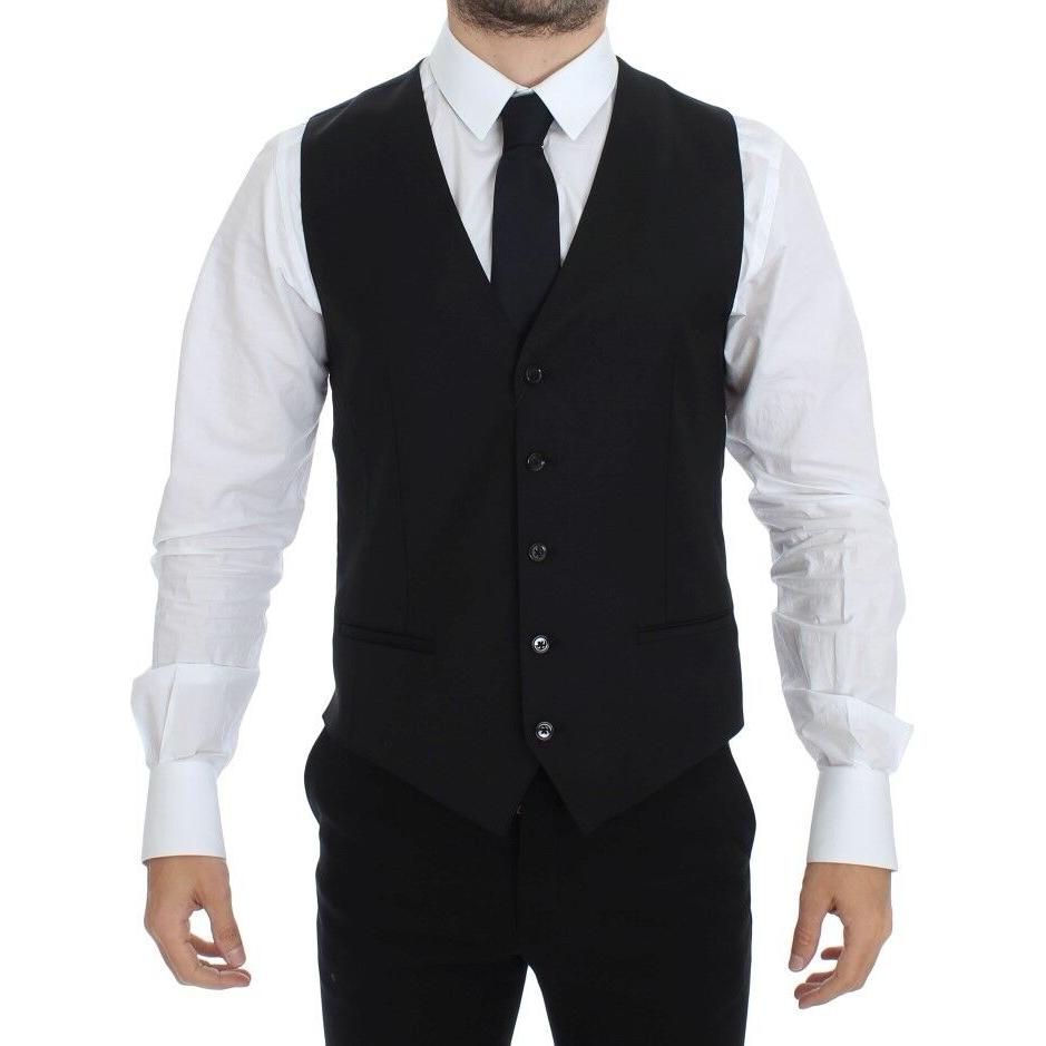 Dolce & Gabbana Black Wool Silk Stretch Dress Vest Blazer Dolce & Gabbana