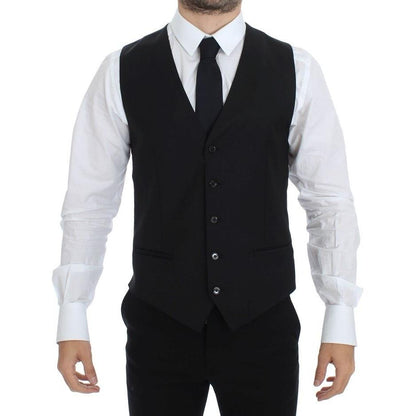 Dolce & Gabbana Black Wool Silk Stretch Dress Vest Blazer Dolce & Gabbana