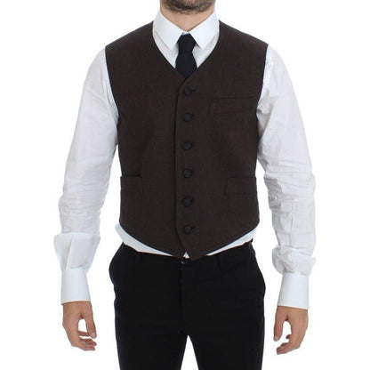 Dolce & Gabbana Brown Cotton Blend Dress Vest Gilet Dolce & Gabbana