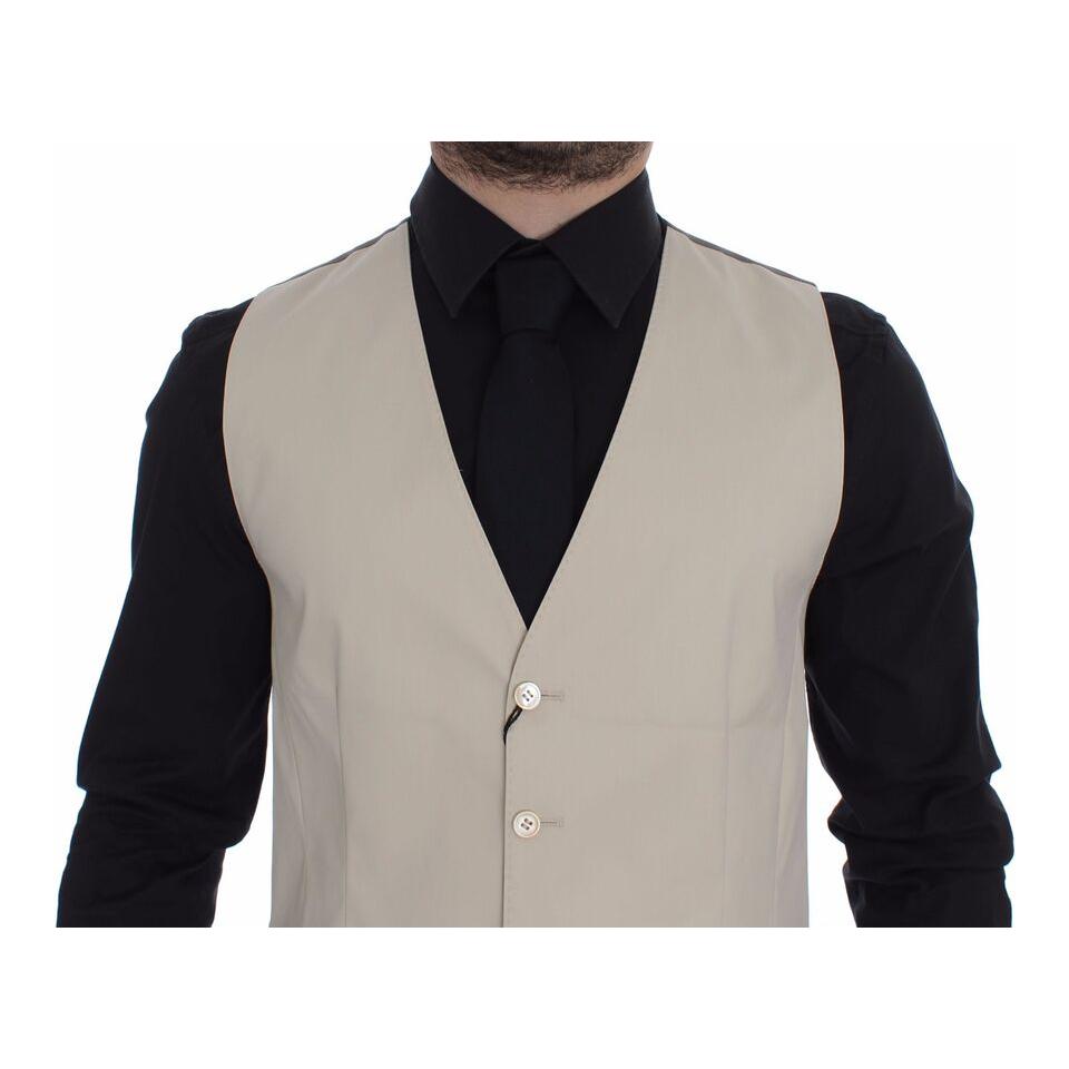 Dolce & Gabbana Beige Cotton Stretch Dress Vest Blazer Dolce & Gabbana