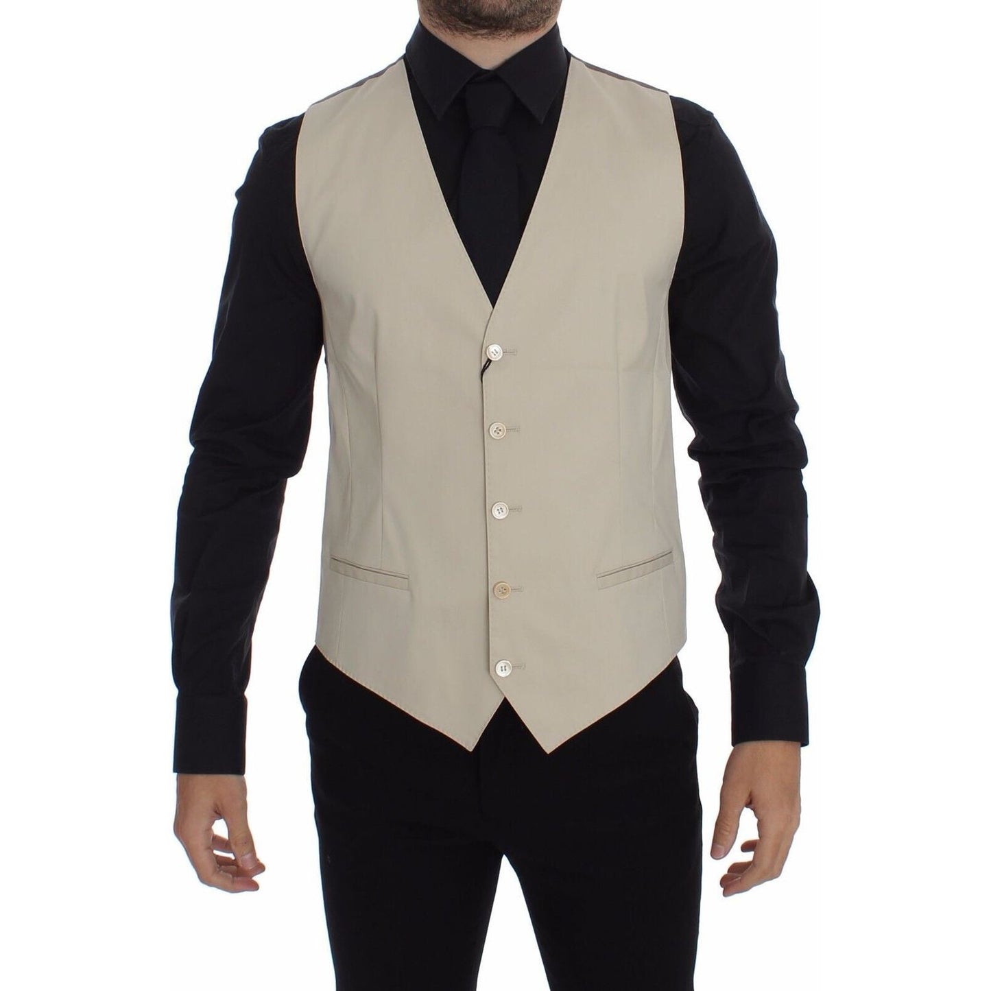 Dolce & Gabbana Beige Cotton Stretch Dress Vest Blazer Dolce & Gabbana