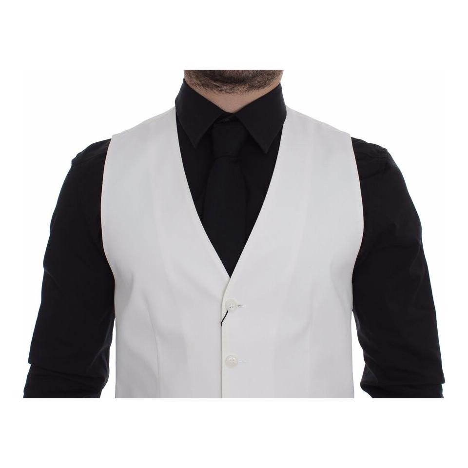Dolce & Gabbana White Cotton Silk Blend Dress Vest Blazer Dolce & Gabbana