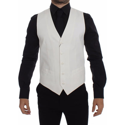 Dolce & Gabbana White Cotton Silk Blend Dress Vest Blazer Dolce & Gabbana