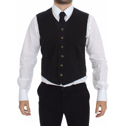 Dolce & Gabbana Black Cotton Viscose Dress Vest Blazer