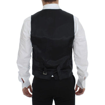 Dolce & Gabbana Gray Striped Wool Single Breasted Vest