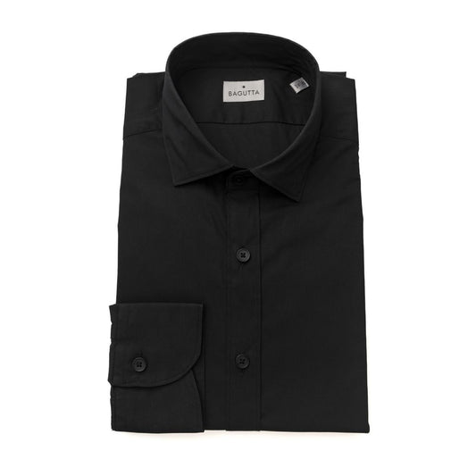 Bagutta Black Cotton Men's Slim Shirt 1728,67345744032,Bagutta,Black,Clothing,Dress Shirts - Shirts - Clothing,Men,Men - Clothing,New with tags,Shirts - Clothing,Shirts - Men - Clothing,XXL