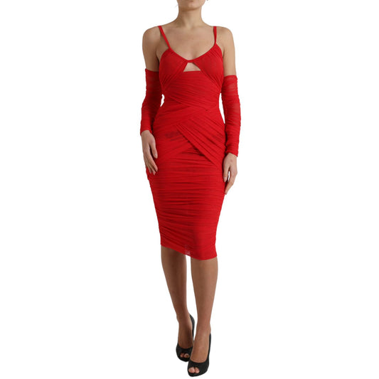 Dolce & Gabbana Red Nylon Stretch Cut Out Midi Dress