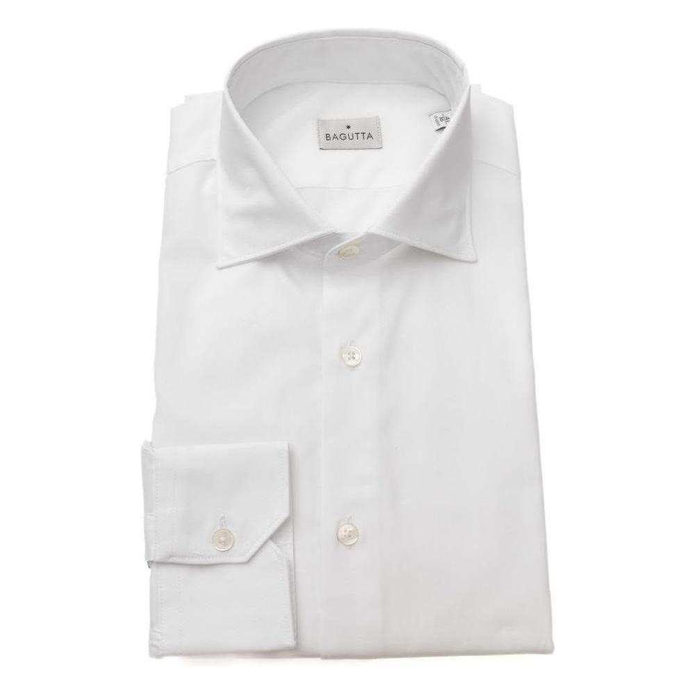 Bagutta White Cotton Men Shirt 1728,67345744032,Bagutta,Clothing,IT44 | XS,L,M,Men,Men - Clothing,New with tags,S,Shirts - Clothing,Shirts - Men - Clothing,White,XL,XXL
