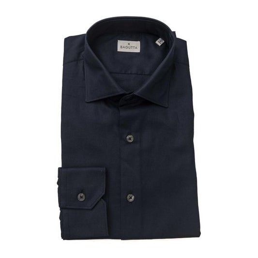 Bagutta Blue Cotton Men Shirt Bagutta Dark Slate Gray