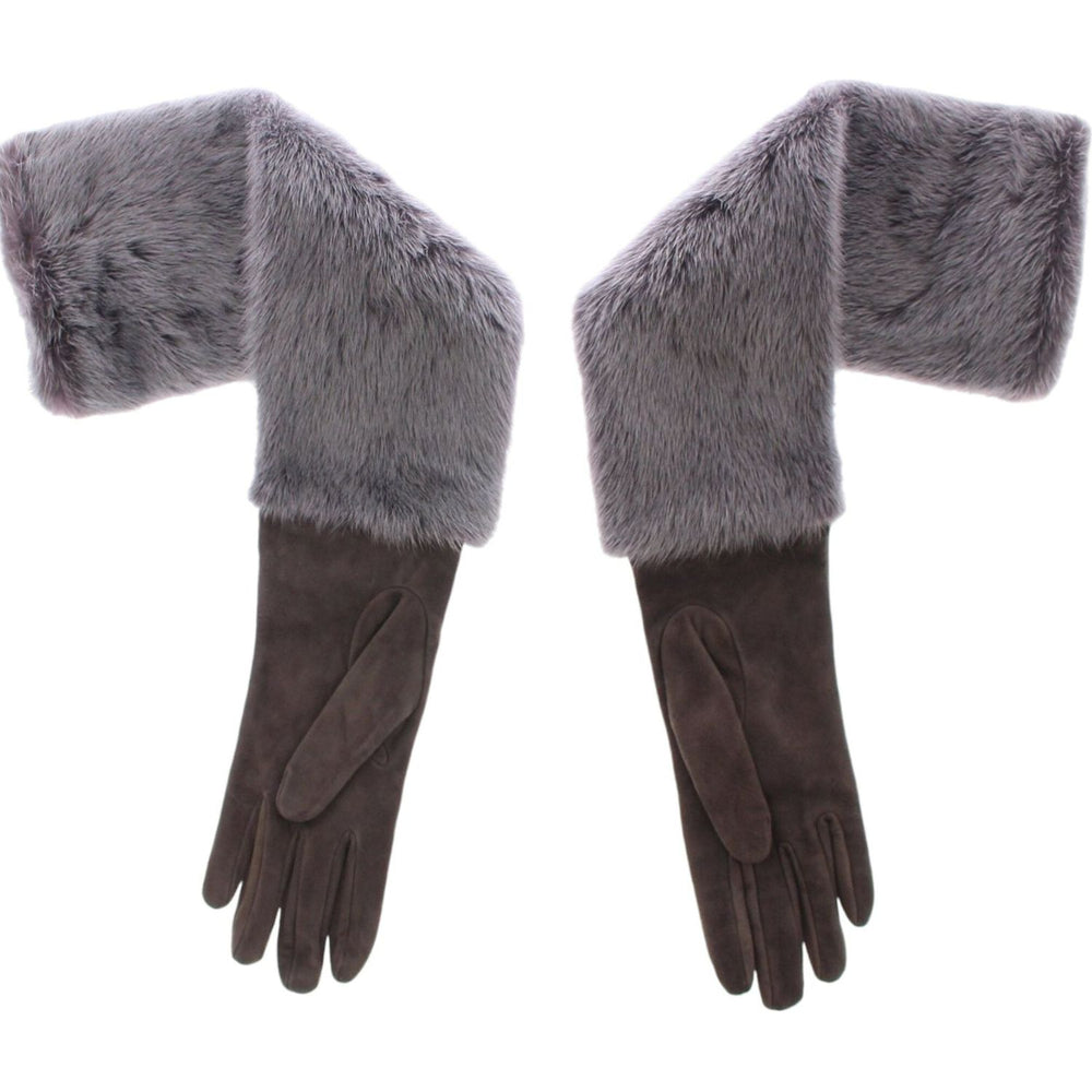 Dolce & Gabbana Gray Mink Fur Lambskin Suede Leather Gloves MOM11434-3