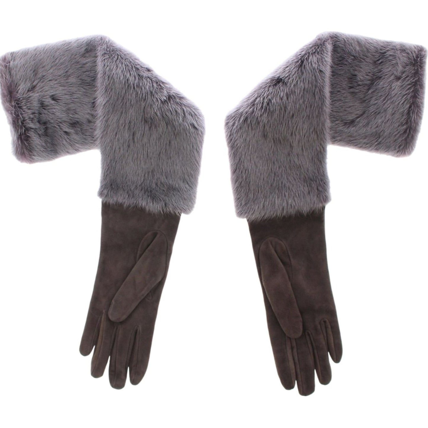 Dolce & Gabbana Gray Mink Fur Lambskin Suede Leather Gloves MOM11434-3