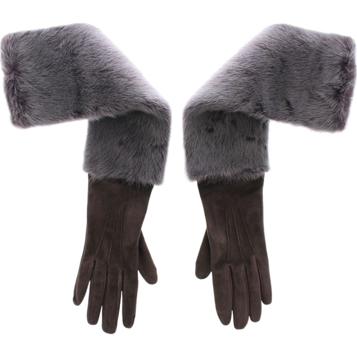 Dolce & Gabbana Gray Mink Fur Lambskin Suede Leather Gloves MOM11434-3