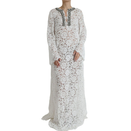 Dolce & Gabbana White Lace Crystal Embellished Shift Dress