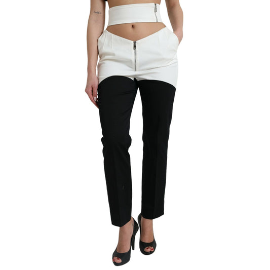 Dolce & Gabbana Black White Cotton Cut Out Waist Tapered Pants