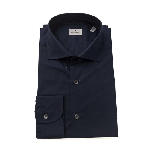 Bagutta Blue Cotton Men Slim Shirt Bagutta Black