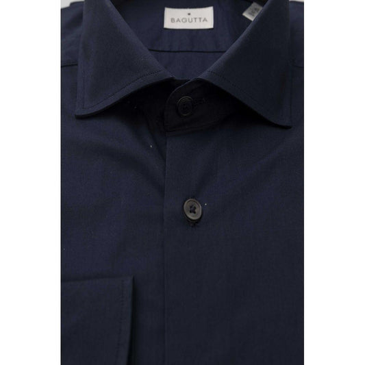 Bagutta Blue Cotton Men Slim Shirt Bagutta Black