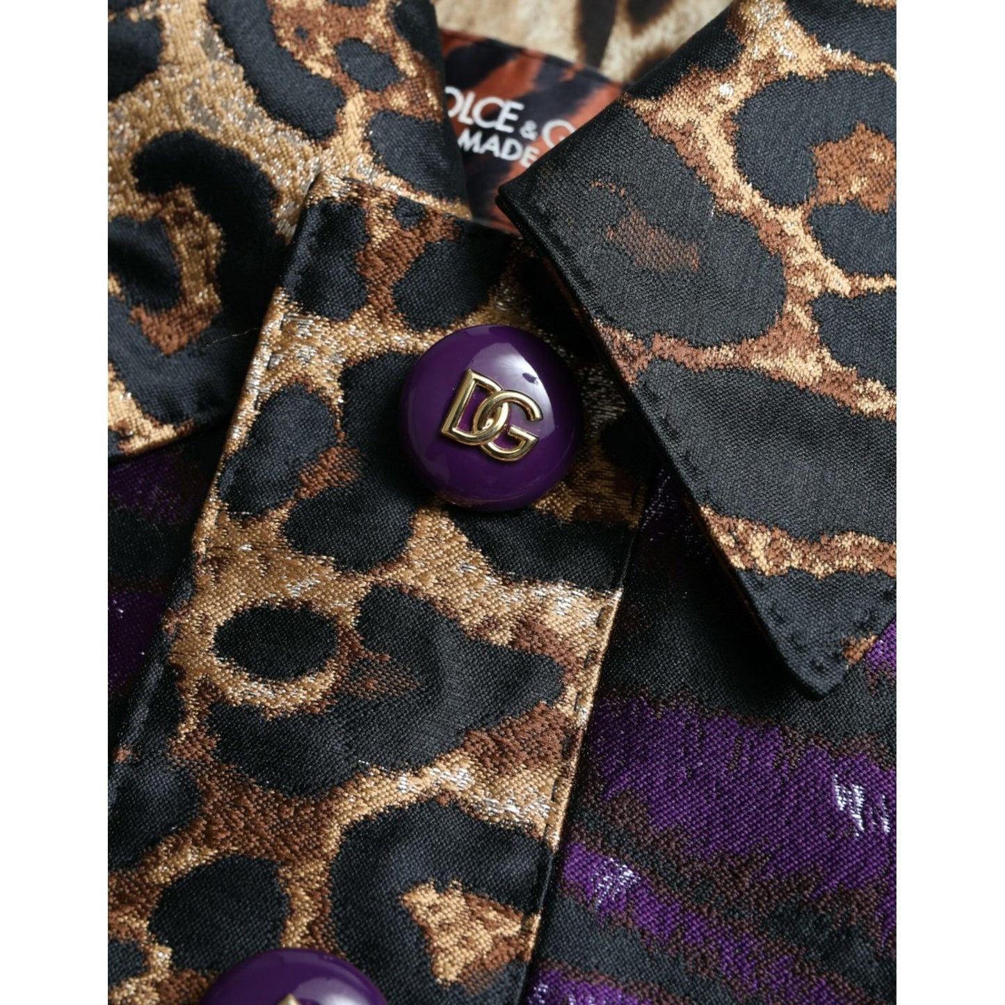 Dolce & Gabbana Purple Lamé Jacquard Tiger Print Coat Jacket
