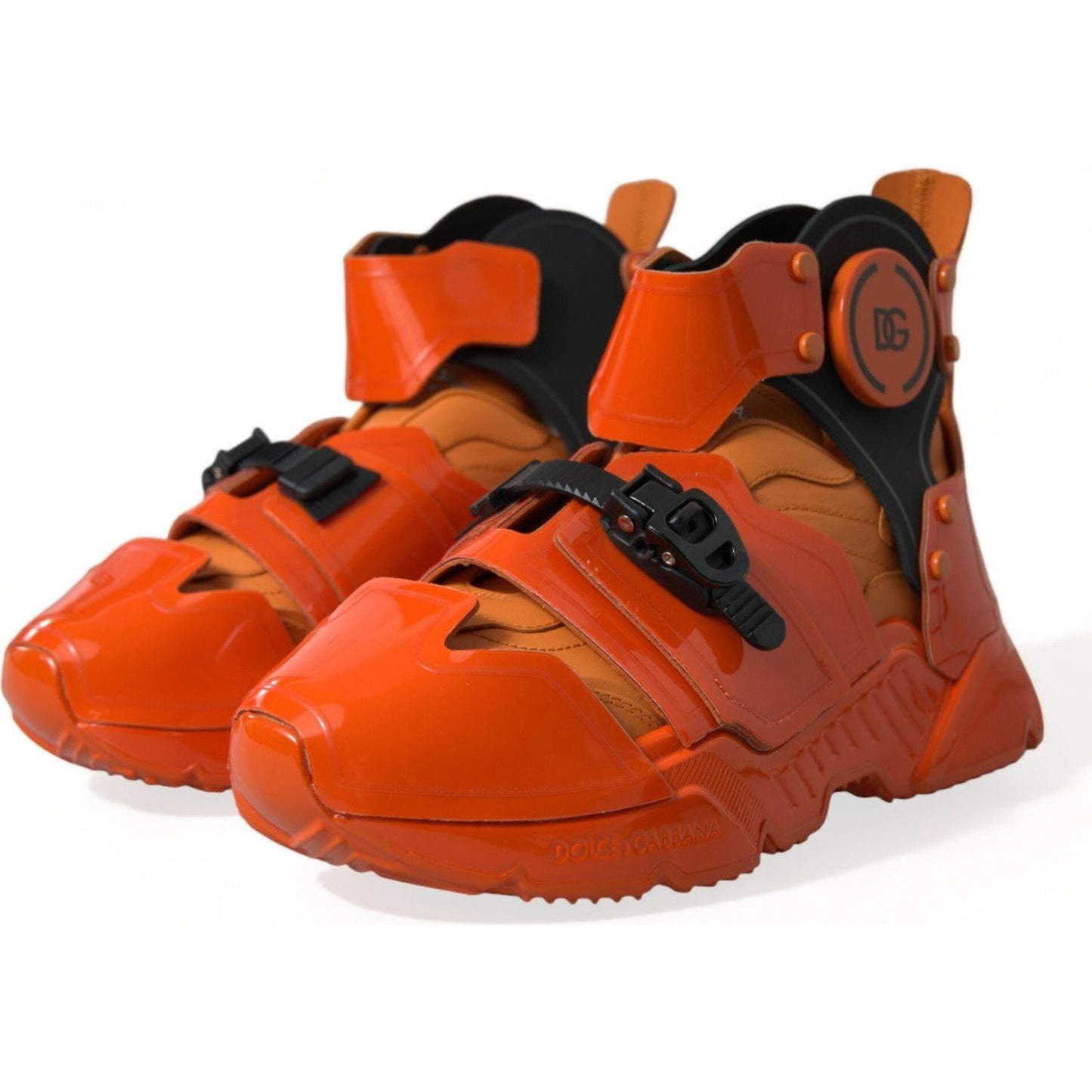 Dolce & Gabbana Orange Multi Panel Chunky High Top Sneakers Shoes