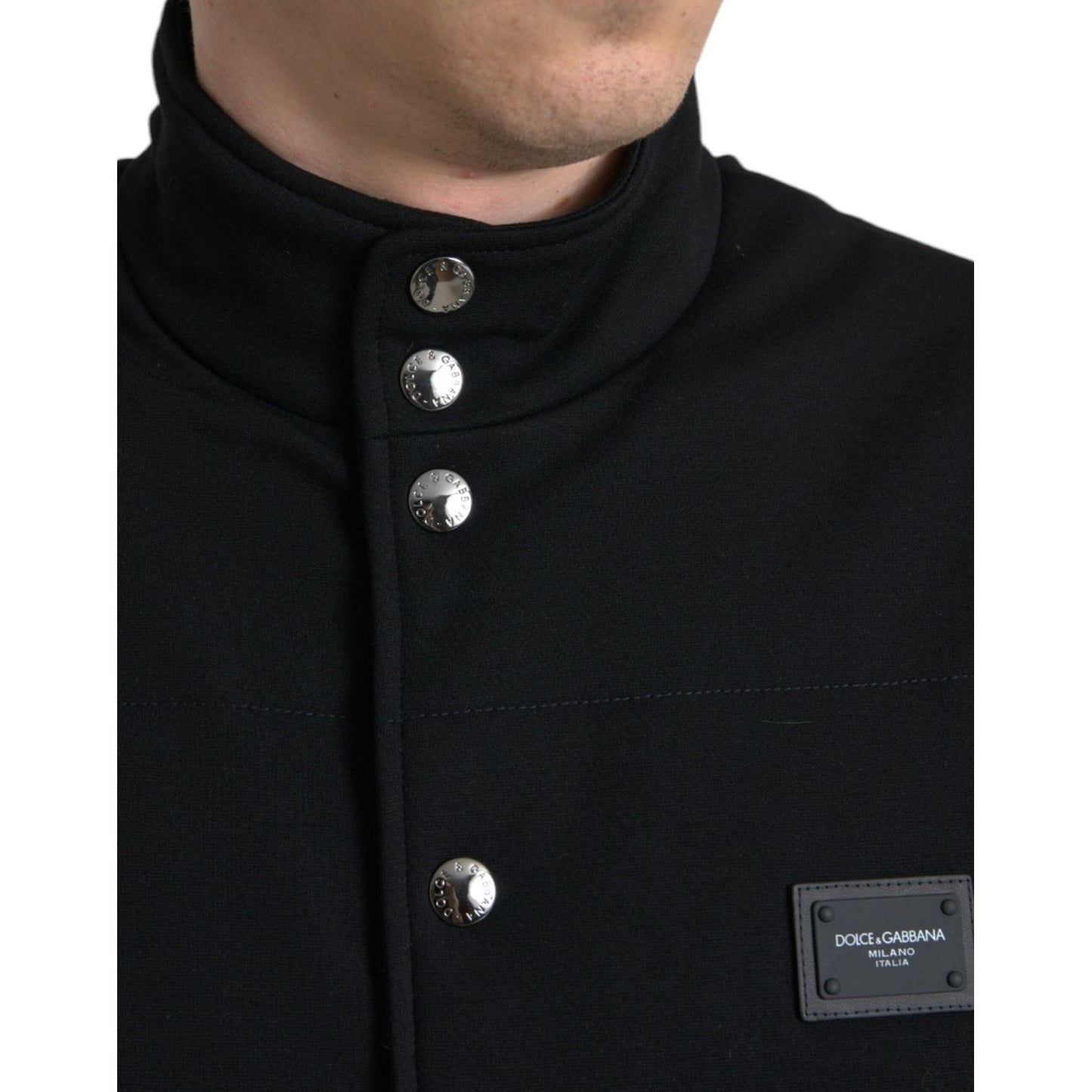 Dolce & Gabbana Black Rayon Buttoned Vest Logo Jacket JKT4006-58