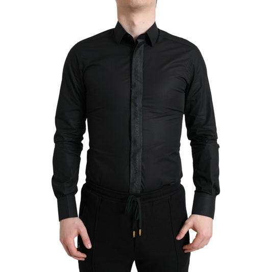 Dolce & Gabbana Black Cotton Logo Formal GOLD Dress Shirt