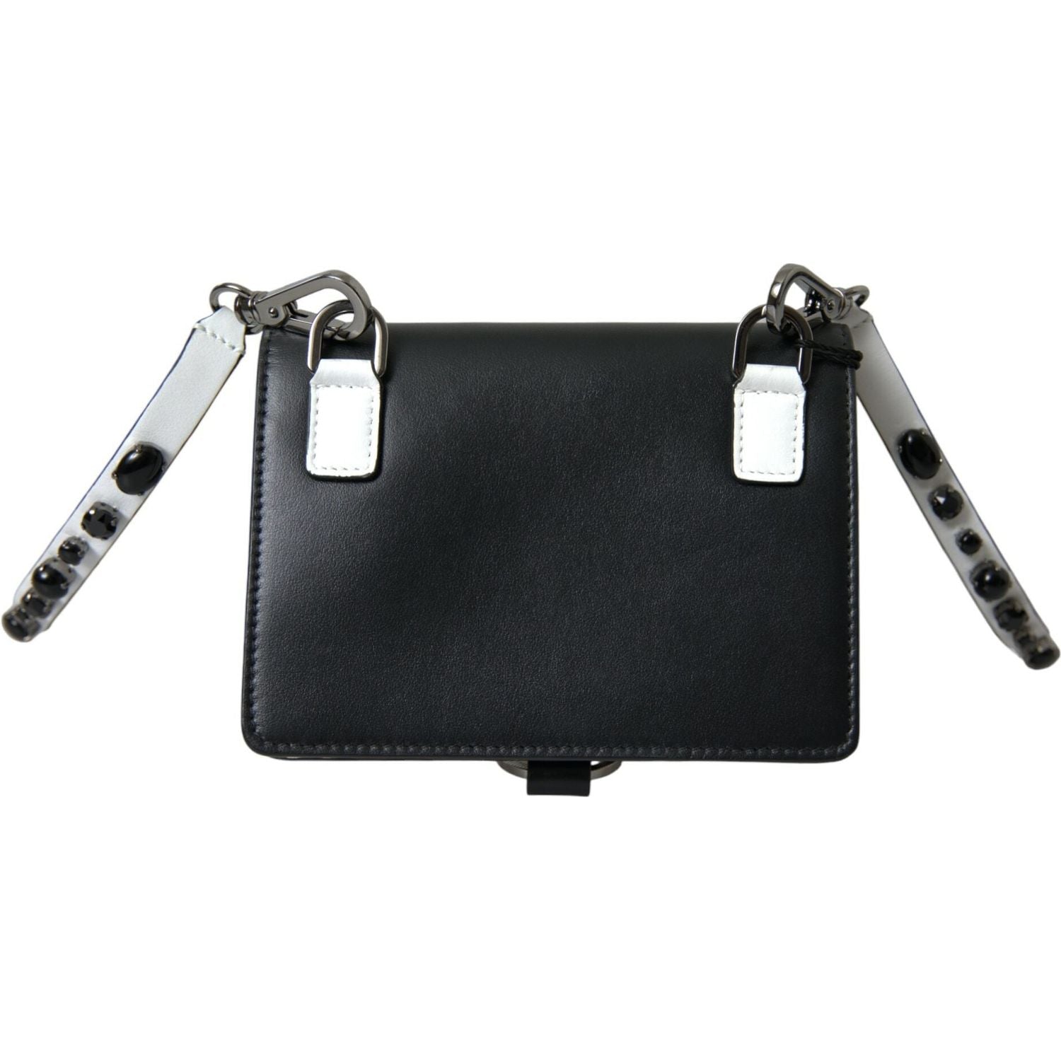 Dolce & Gabbana Black White Leather Crystal Embellished Cardholder Wallet