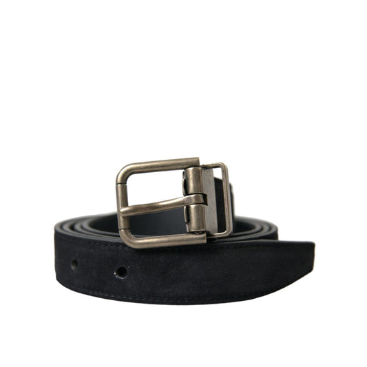 Dolce & Gabbana Black Goat Leather Antique Metal Buckle Belt
