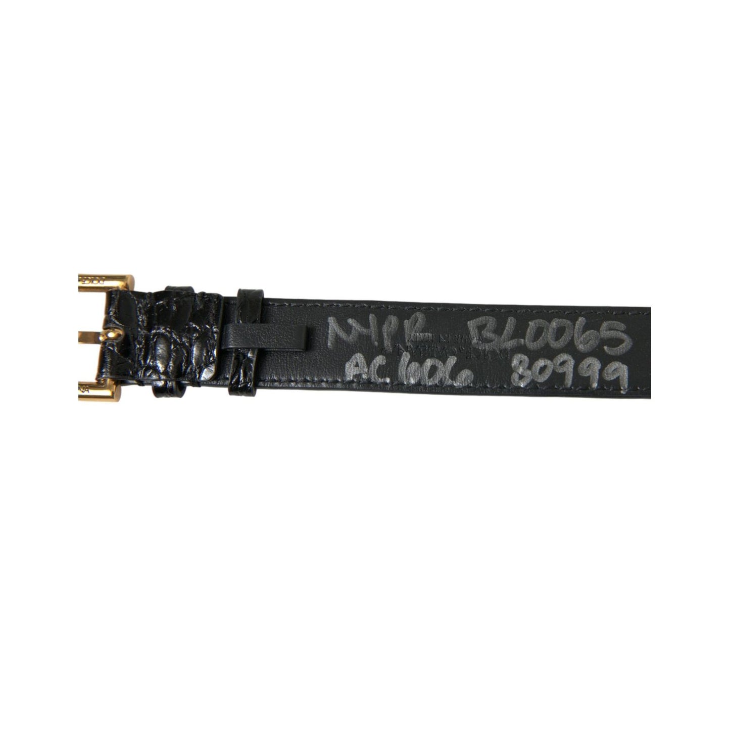 Dolce & Gabbana Black Textured Leather Gold Tone Metal Buckle Armband