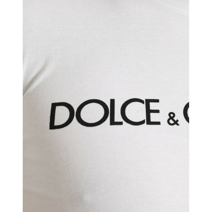 Dolce & Gabbana White Logo Print Cotton Crew Neck T-shirt