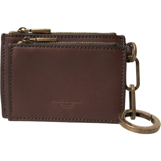 Dolce & Gabbana Brown Leather Zip Logo Keyring Coin Purse Keyring Wallet Dolce & Gabbana Dark Slate Gray