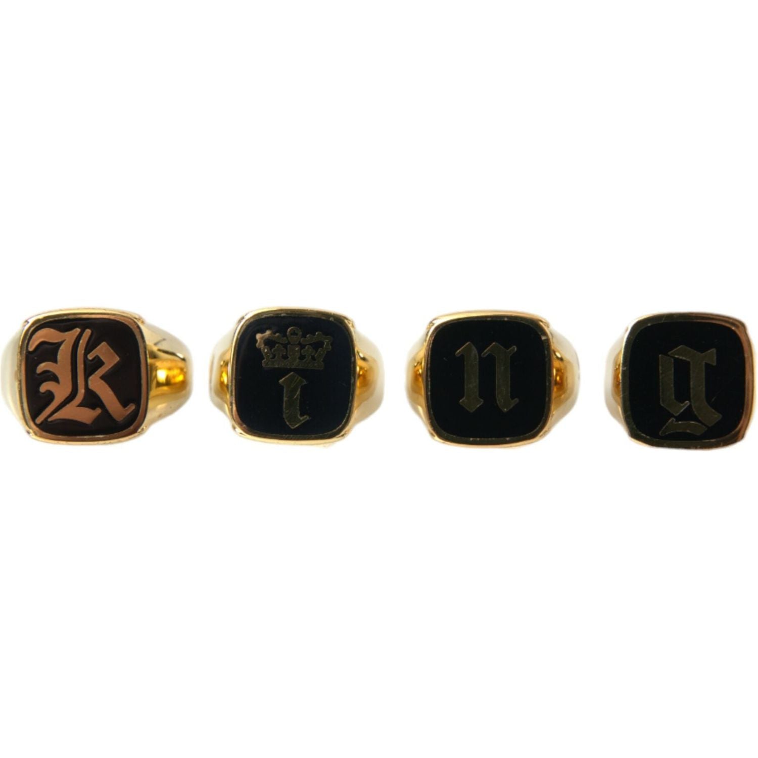 Dolce & Gabbana Gold Brass KING Enamel Set of 4 Ring