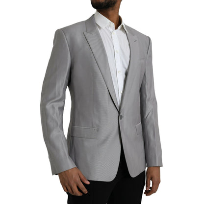 Dolce & Gabbana Gray Wool Peak Single Breasted Coat Blazer