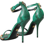 Dolce & Gabbana Green Exotic Leather Crystal Sandals Shoes Dolce & Gabbana Dark Slate Gray
