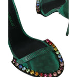 Dolce & Gabbana Green Exotic Leather Crystal Sandals Shoes Dolce & Gabbana Dark Slate Gray