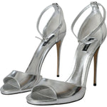 Dolce & Gabbana Silver KEIRA Leather Heels Sandals Shoes Dolce & Gabbana Dark Gray