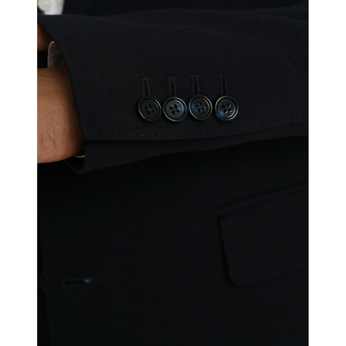 Dolce & Gabbana Dark Blue Wool Single Breasted Coat Blazer