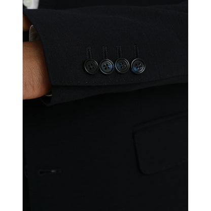 Dolce & Gabbana Dark Blue Wool Single Breasted Coat Blazer