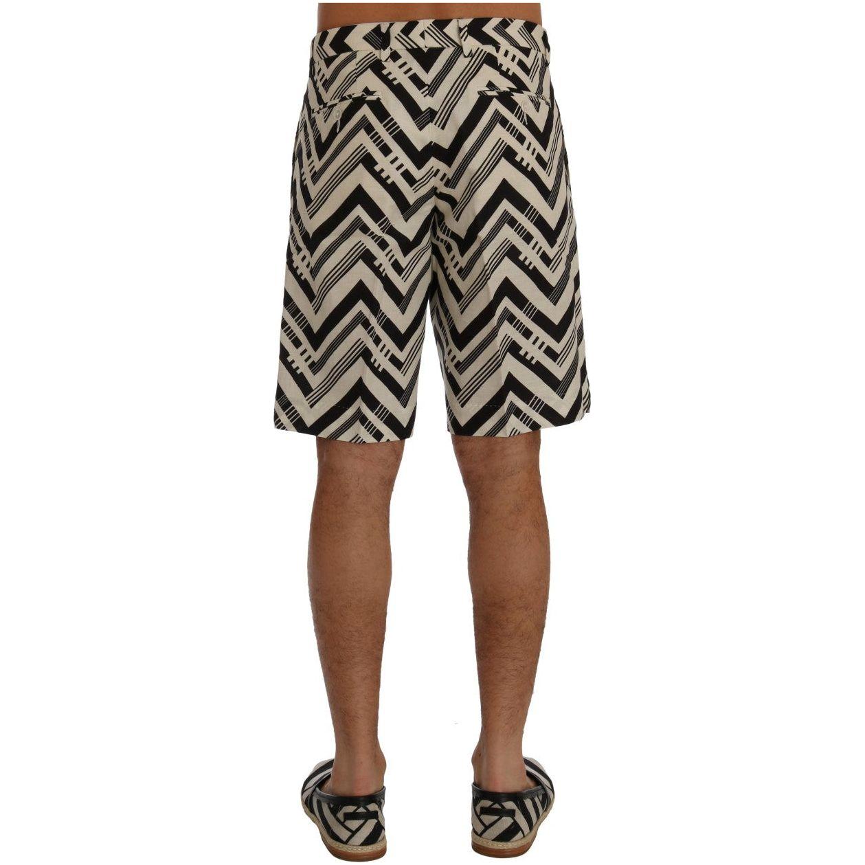 Dolce & Gabbana White Black Striped Cotton Linen Shorts