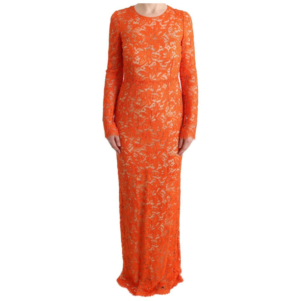 Dolce & Gabbana Orange Floral Ricamo Sheath Long Dress SIG60563-1