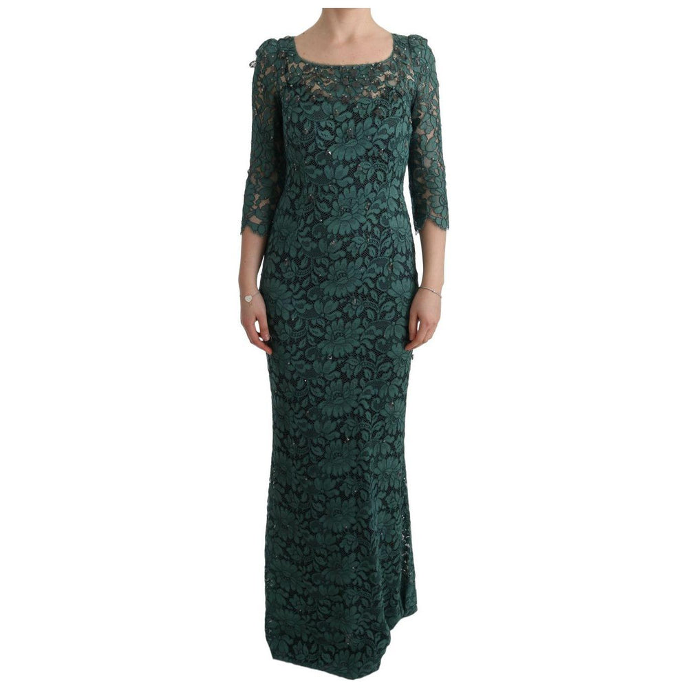 Dolce & Gabbana Elegant Green Crystal Embellished Sheath Dress Dolce & Gabbana Dark Slate Gray