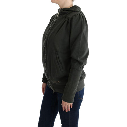 Exte Gray Top Hooded Cotton Zipper Sweater