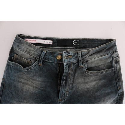 Cavalli Blue Wash Cotton Blend Slim Fit Jeans