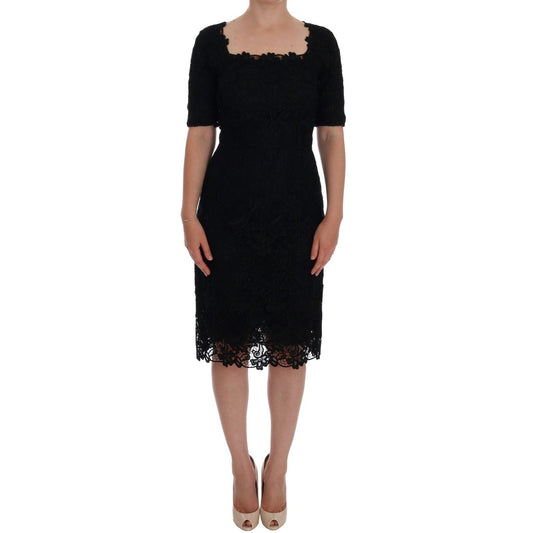 Dolce & Gabbana Black Floral Ricamo Sheath Dress