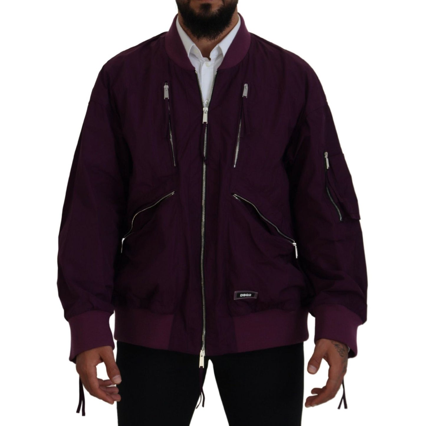 Dsquared² Purple Polyester Full Zipper Bomber Jacket 1728,67345645728,Bombers - Jackets & Coats - Clothing,Clothing,Dsquared²,IT48 | M,Jackets & Coats - Clothing,Jackets - Men - Clothing,Material: 100% Polyester,Men,Preowned / Defect,Purple
