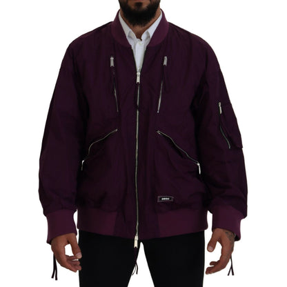 Dsquared² Purple Polyester Full Zipper Bomber Jacket 1728,67345645728,Bombers - Jackets & Coats - Clothing,Clothing,Dsquared²,IT48 | M,Jackets & Coats - Clothing,Jackets - Men - Clothing,Material: 100% Polyester,Men,Preowned / Defect,Purple