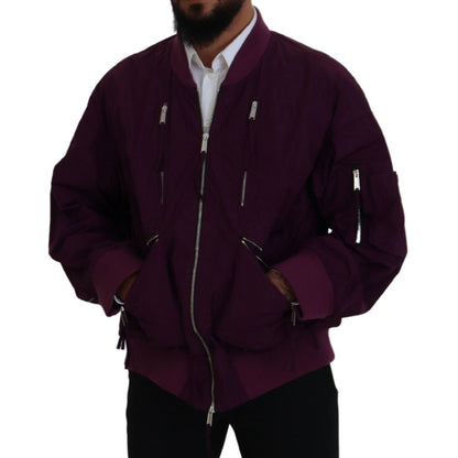 Dsquared² Purple Polyester Full Zipper Bomber Jacket 1728,67345645728,Bombers - Jackets & Coats - Clothing,Clothing,Dsquared²,IT48 | M,Jackets & Coats - Clothing,Jackets - Men - Clothing,Material: 100% Polyester,Men,Preowned / Defect,Purple