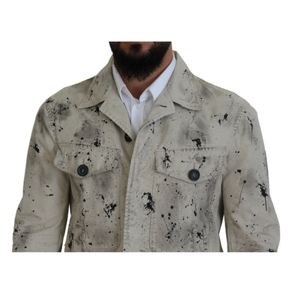 Dsquared² Off White Black Splash Print Casual Denim Jacket