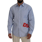 Dsquared² Blue Stripes Logo Print Long Sleeves Formal Shirt Dsquared² Light Slate Gray