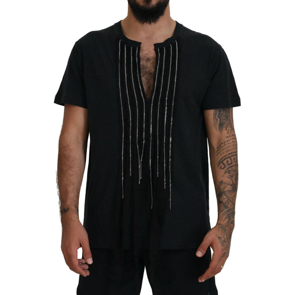 Dsquared² Black Chain Embellished Cotton Short Sleeve T-shirt Dsquared² Black