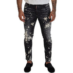 Dsquared² Gray Wash White Splash Print Skinny Denim Jeans Dsquared² Black